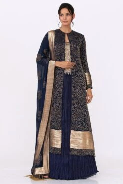 Nakul Sen Navy Blue Cutdana Embroidered Jacket Set