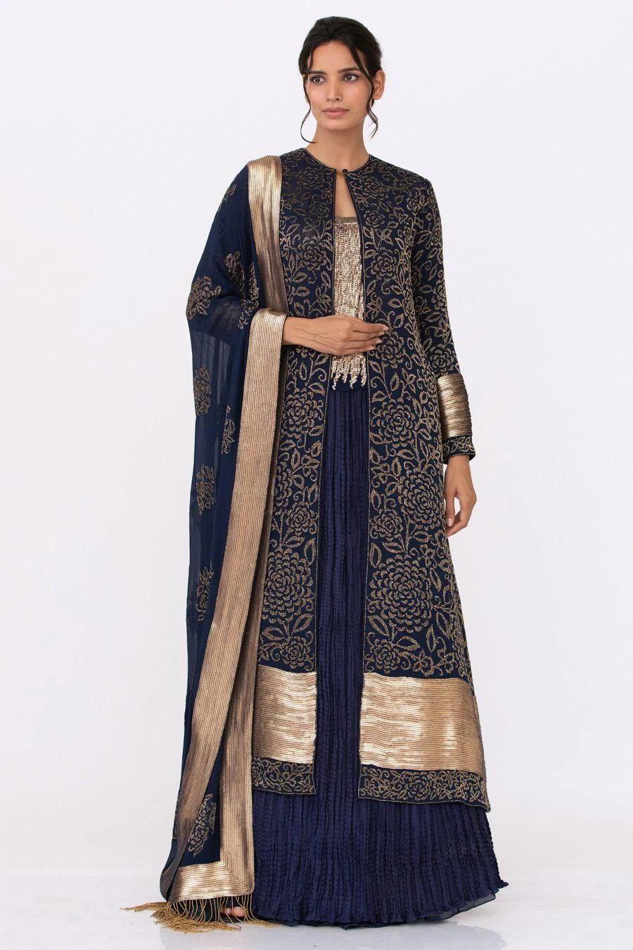 Nakul Sen Navy Blue Cutdana Embroidered Jacket Set 3 Nakul Sen Navy Blue Cutdana Embroidered Jacket Set