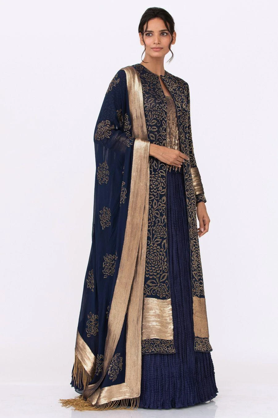 Nakul Sen Navy Blue Cutdana Embroidered Jacket Set 4 Nakul Sen Navy Blue Cutdana Embroidered Jacket Set - Image 2