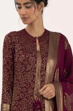 Nakul Sen Wine Cutdana Embroidered Jacket Set -Inca Sales Store 13nsc2 2