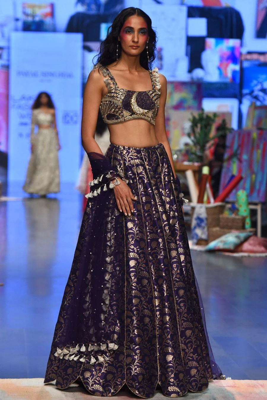 Payal Singhal Navy Brocade Embroidered Lehenga Set 3 Payal Singhal Navy Brocade Embroidered Lehenga Set