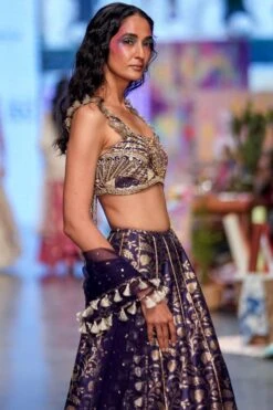 Payal Singhal Navy Brocade Embroidered Lehenga Set 9 Payal Singhal Navy Brocade Embroidered Lehenga Set -Inca Sales Store 1411ps21 3