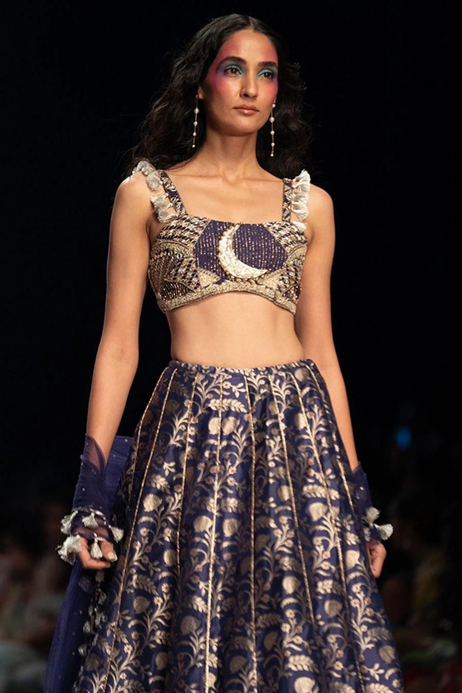 Payal Singhal Navy Brocade Embroidered Lehenga Set 6 Payal Singhal Navy Brocade Embroidered Lehenga Set - Image 4