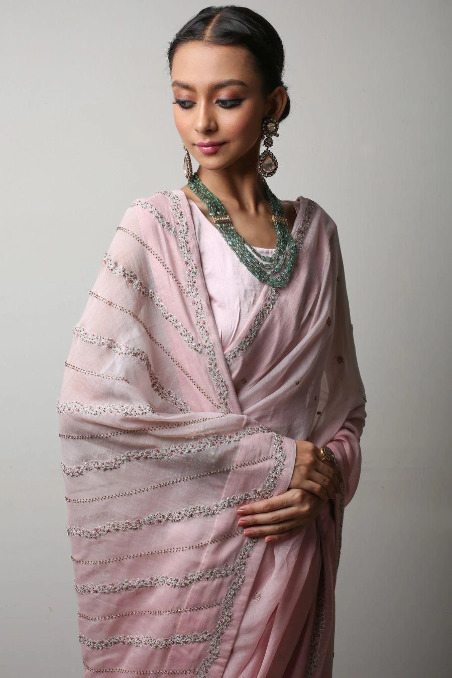 Rhua Pink Chanderi Aari Embroidered Sari Set 4 Rhua Pink Chanderi Aari Embroidered Sari Set - Image 2