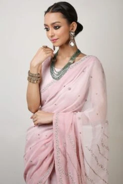 Rhua Pink Chanderi Aari Embroidered Sari Set 10 Rhua Pink Chanderi Aari Embroidered Sari Set -Inca Sales Store 1411ra1 3