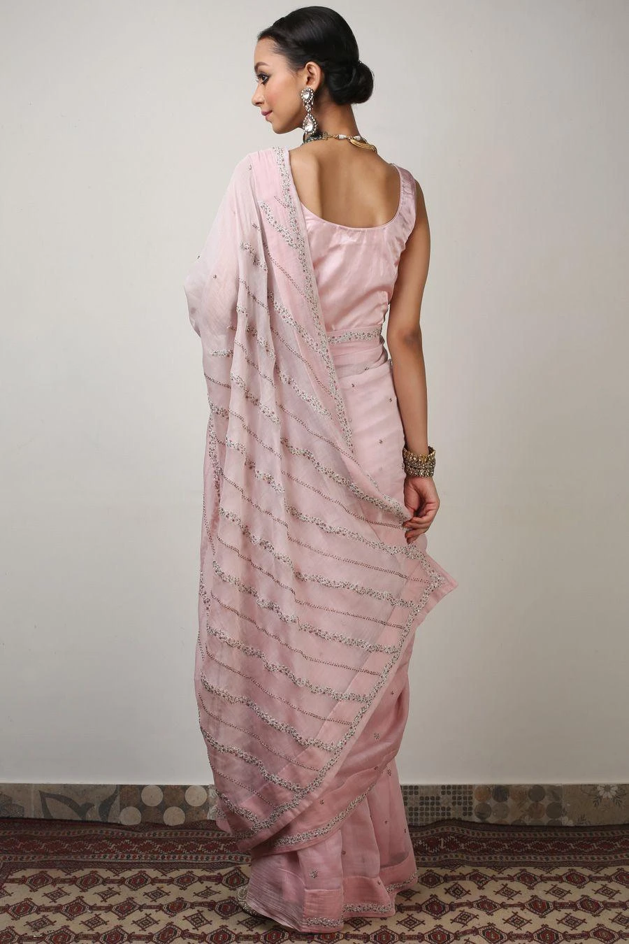 Rhua Pink Chanderi Aari Embroidered Sari Set 8 Rhua Pink Chanderi Aari Embroidered Sari Set - Image 6