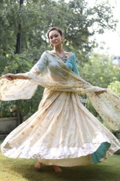 Rhua Blue & Gold Embellished Lehenga Set