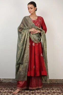 Rhua Deep Red Panelled Anarkali Set -Inca Sales Store 1411ra3 2