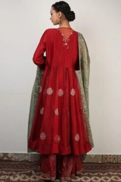 Rhua Deep Red Panelled Anarkali Set -Inca Sales Store 1411ra3 5