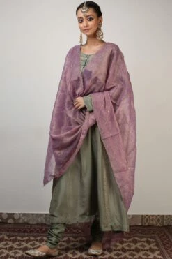 Rhua Olive Green Embellished Kurta Set