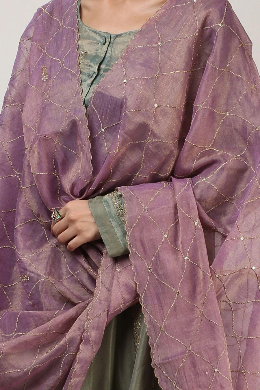 Rhua Olive Green Embellished Kurta Set 5 Rhua Olive Green Embellished Kurta Set - Image 3