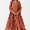 Rhua Rust Orange Aari Embroidered Anarkali Set