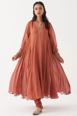 Rhua Rust Orange Aari Embroidered Anarkali Set -Inca Sales Store 1411rhua1 2
