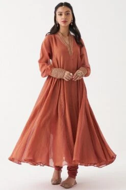 Rhua Rust Orange Aari Embroidered Anarkali Set -Inca Sales Store 1411rhua1 4