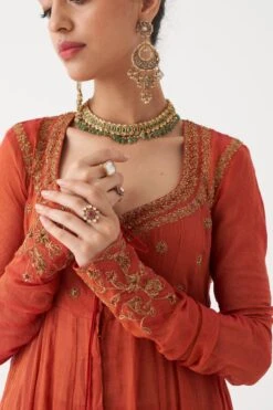 Rhua Scarlet Red Handwoven Tissue Chanderi Anarkali -Inca Sales Store 1411rhua5 3