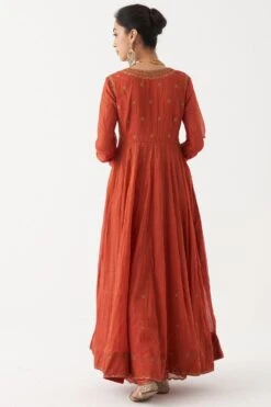 Rhua Scarlet Red Handwoven Tissue Chanderi Anarkali -Inca Sales Store 1411rhua5 5