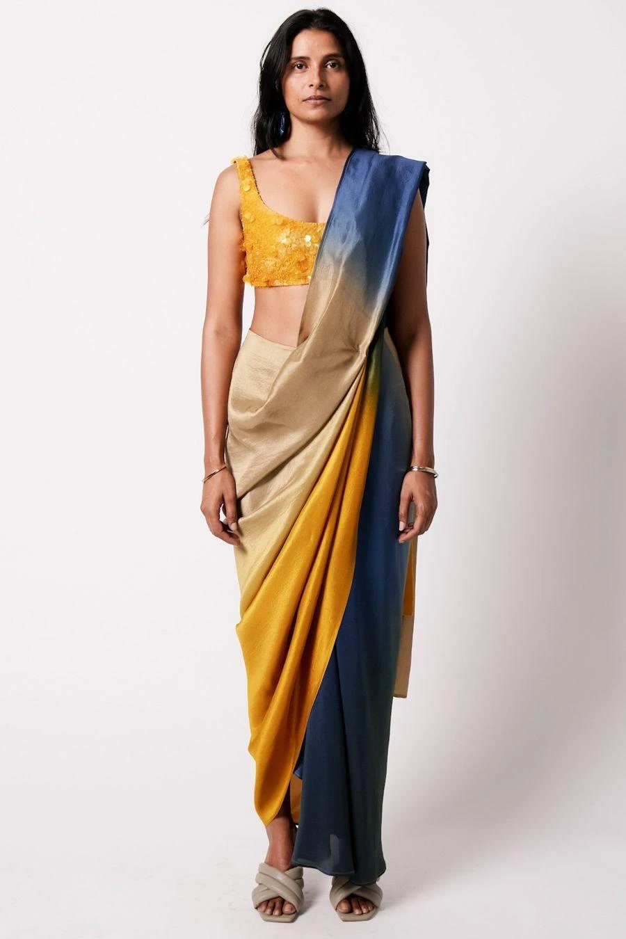 431-88 By Shweta Kapur Orange Ombre Masai Godet Sari Set 3 431-88 By Shweta Kapur Orange Ombre Masai Godet Sari Set