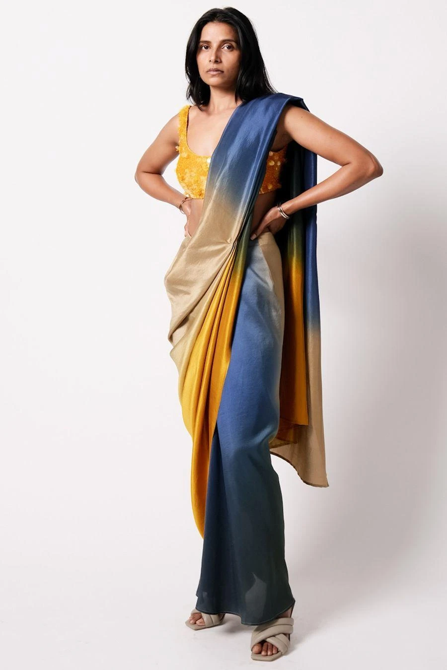 431-88 By Shweta Kapur Orange Ombre Masai Godet Sari Set 4 431-88 By Shweta Kapur Orange Ombre Masai Godet Sari Set - Image 2