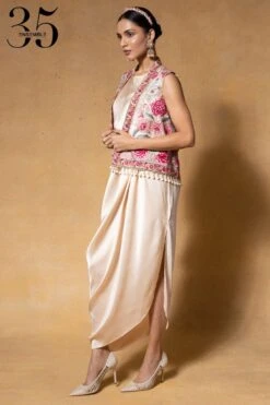 Tarun Tahiliani Ivory Embellished Gilet & A Draped Dress -Inca Sales Store 1411tt21 3