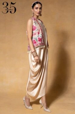 Tarun Tahiliani Ivory Embellished Gilet & A Draped Dress -Inca Sales Store 1411tt21 4
