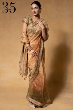 Tarun Tahiliani Green Art Noveau Embellished Sari Set