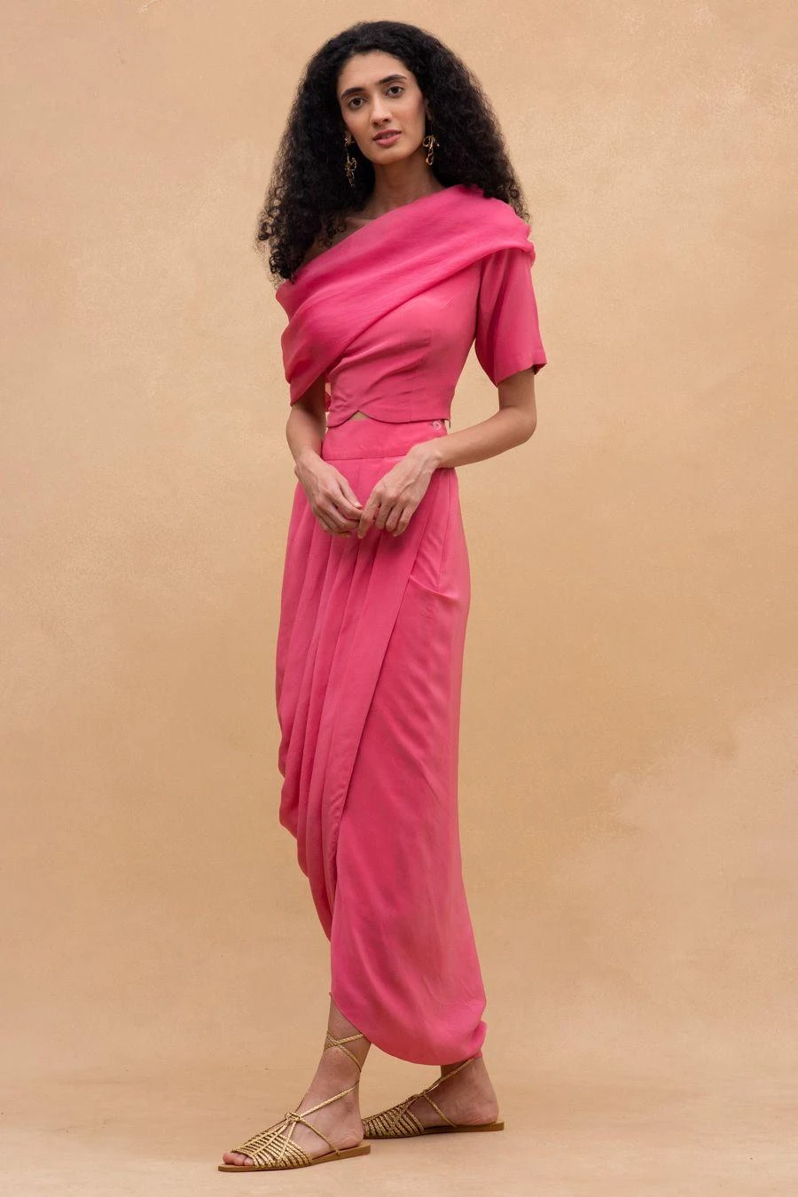 Aikeyah Pink One Shoulder Top & A Draped Skirt 5 Aikeyah Pink One Shoulder Top & A Draped Skirt - Image 3