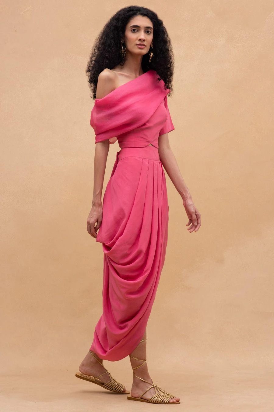 Aikeyah Pink One Shoulder Top & A Draped Skirt 6 Aikeyah Pink One Shoulder Top & A Draped Skirt - Image 4
