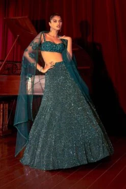 Mishru Forest Green Embellished Lehenga Set