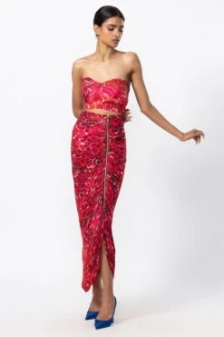Saaksha & Kinni Red Floral Micro Pleated Co-ord Set