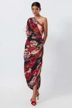 Saaksha & Kinni Black Floral Micro Pleated Sari Dress