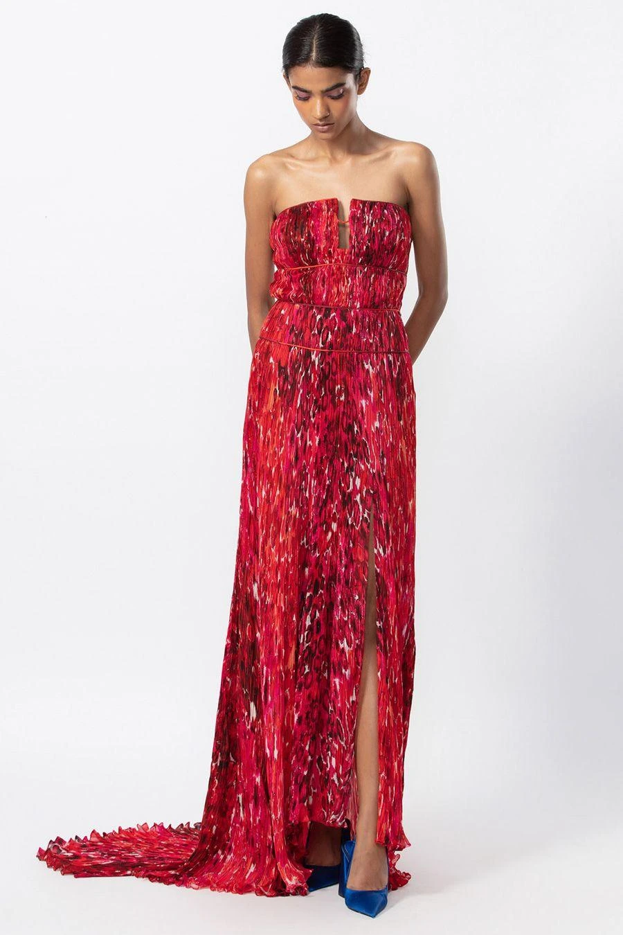 Saaksha & Kinni Red Floral Micro Pleated Gown 3 Saaksha & Kinni Red Floral Micro Pleated Gown