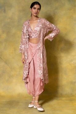 Aikeyah Pink Amelia Floral Embellished Cape Set