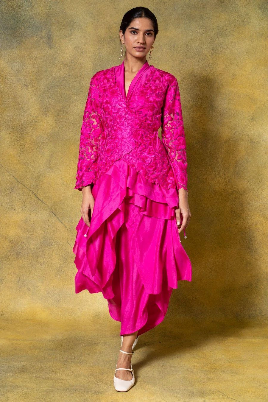 Aikeyah Pink Zain Floral Embellished Jacket Set 3 Aikeyah Pink Zain Floral Embellished Jacket Set