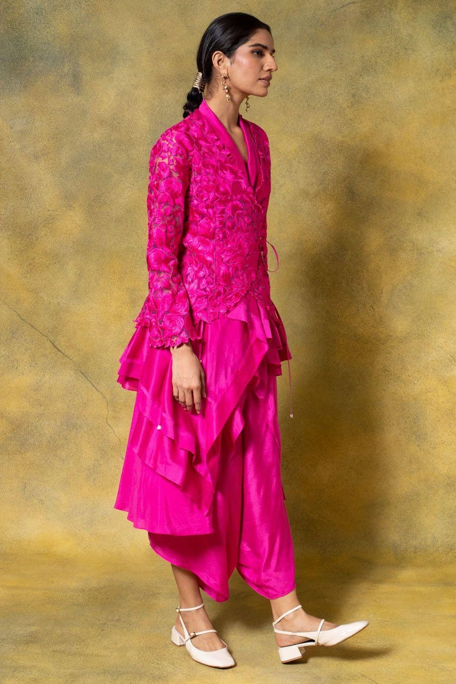 Aikeyah Pink Zain Floral Embellished Jacket Set 5 Aikeyah Pink Zain Floral Embellished Jacket Set - Image 3