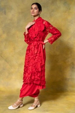 Aikeyah Red Floral Embellished Jacket Set -Inca Sales Store 14423aik3 3