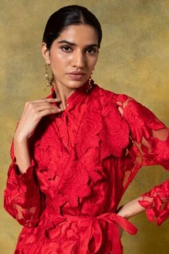 Aikeyah Red Floral Embellished Jacket Set -Inca Sales Store 14423aik3 4