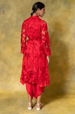 Aikeyah Red Floral Embellished Jacket Set -Inca Sales Store 14423aik3 5