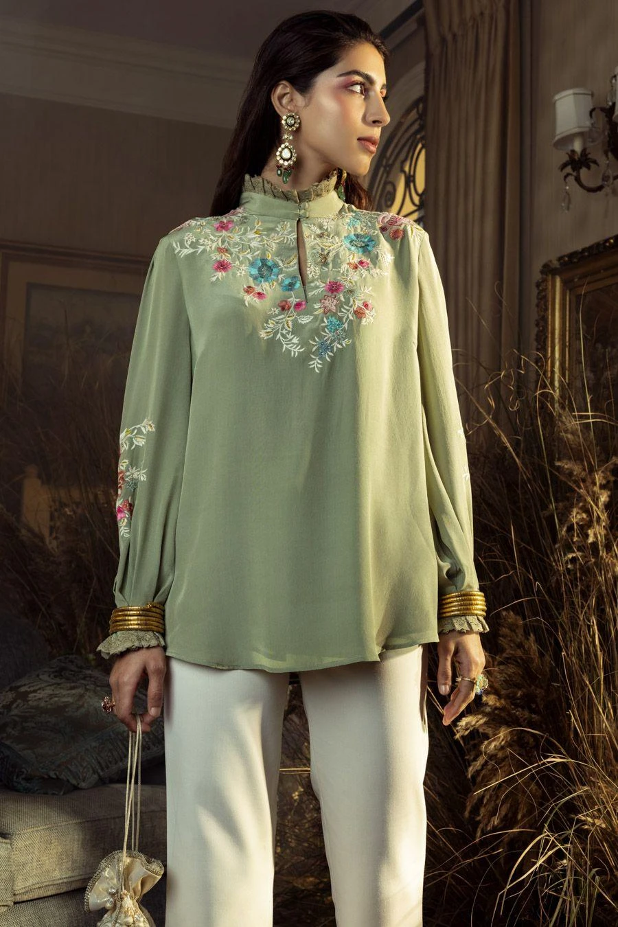 PATINE Sage Green Embroidered Victorian Top 4 PATINE Sage Green Embroidered Victorian Top - Image 2