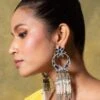 Ritika Sachdeva Floral Moon Earrings With Pearl Fringes