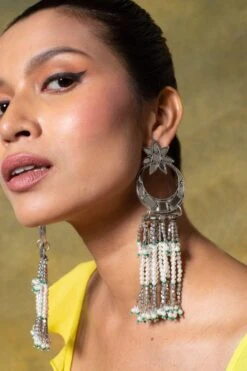 Ritika Sachdeva Floral Moon Earrings With Pearl Fringes -Inca Sales Store 14423rs2 3