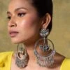 Ritika Sachdeva Silver Lotus Mirror Work Hoop Earrings 2 Ritika Sachdeva Silver Lotus Mirror Work Hoop Earrings -Inca Sales Store 14423rs3 1 1