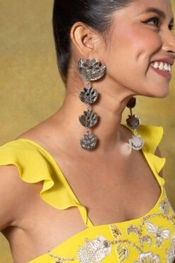 Ritika Sachdeva Silver Lotus Mirror Work Earrings -Inca Sales Store 14423rs5 3