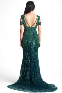 Sharnita Nandwana Emerald Green Fitted Cold Shoulder Gown -Inca Sales Store 144sn6 5