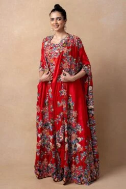Anamika Khanna Red Embellished Cape Set 9 Anamika Khanna Red Embellished Cape Set -Inca Sales Store 14623ak9 2
