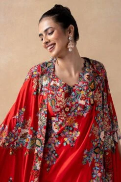Anamika Khanna Red Embellished Cape Set 10 Anamika Khanna Red Embellished Cape Set -Inca Sales Store 14623ak9 4
