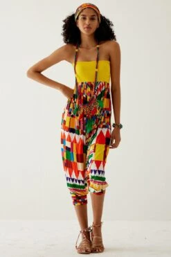 Payal Jain Yellow Abstract Printed Off Shoulder Jumpsuit