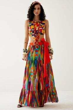 Payal Jain Red Printed Tiered Skirt