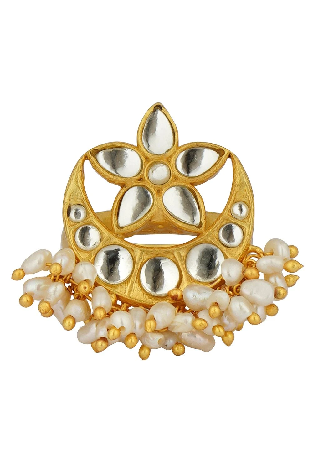 Zariin Gold Pearl & Mirror Work Ring 3 Zariin Gold Pearl & Mirror Work Ring