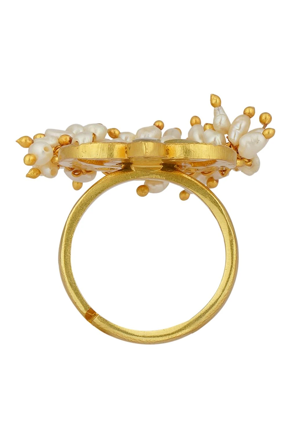 Zariin Gold Pearl & Mirror Work Ring 4 Zariin Gold Pearl & Mirror Work Ring - Image 2