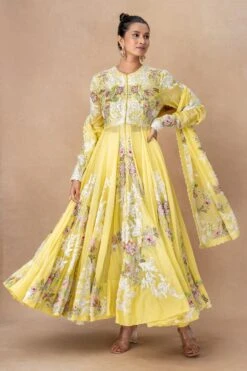 Anamika Khanna Yellow Floral Embellished Kurta Set